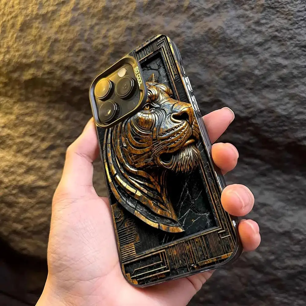 Tiger Head Design Hülle für iPhone 17 16 15 14 13 12 11 Pro/Max/Plus stoßfeste Rückabdeckung Anti-Fingerabdruck