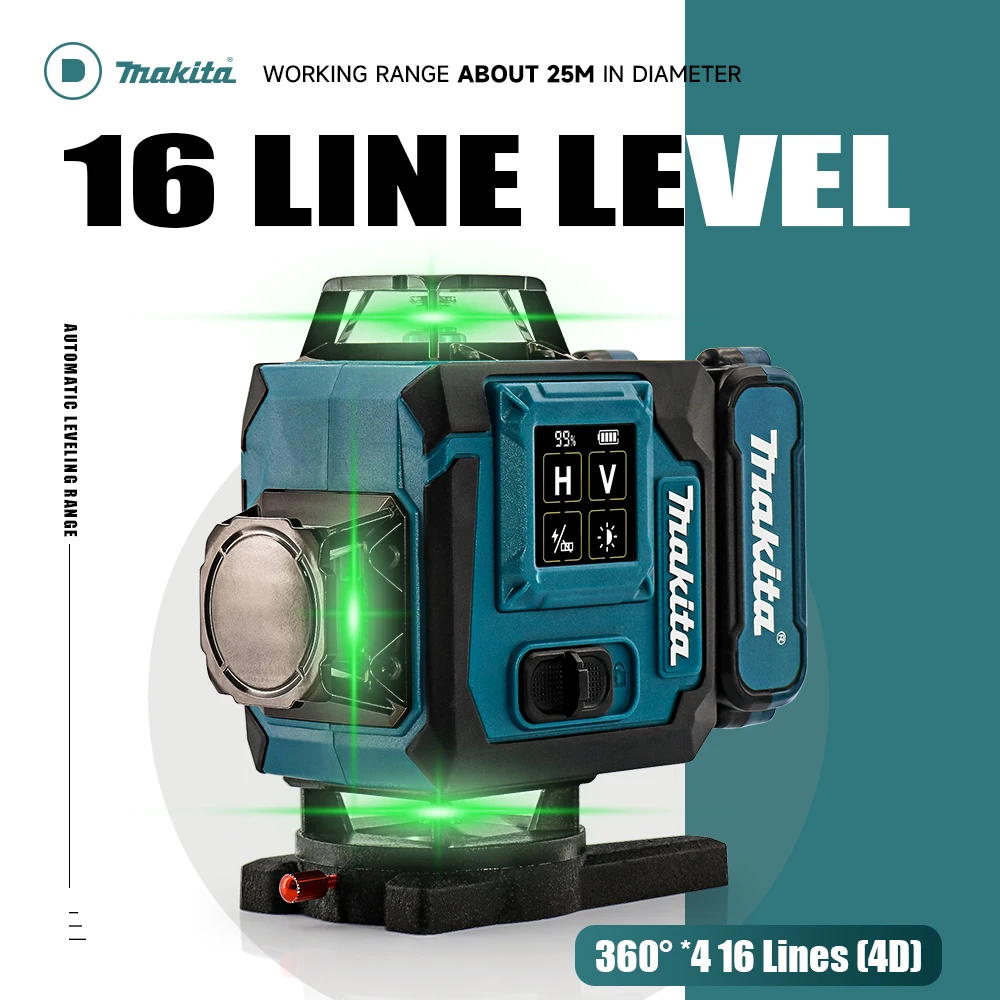 

3D/4D Green Laser Level 12/16 Lines Horizontal And Vertical With Remote Control 360°Self-leveling Laser Levels For Makita Tools