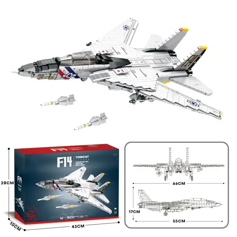 1600PCS Military Tomcat F14 Fighter Aircraft Building Blocks MOC Carrier-Base Fighter Model Bricks Set Holiday Gifts Kids Toys