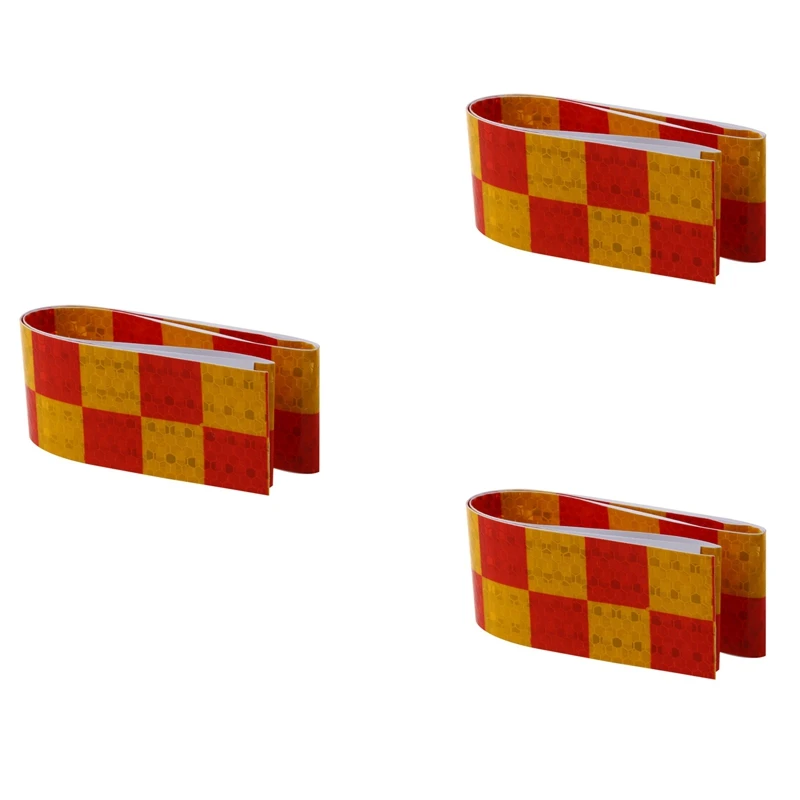 3Pcs 1M Reflective Safety Warning Conspicuity Tape Sticker, Red+Yellow