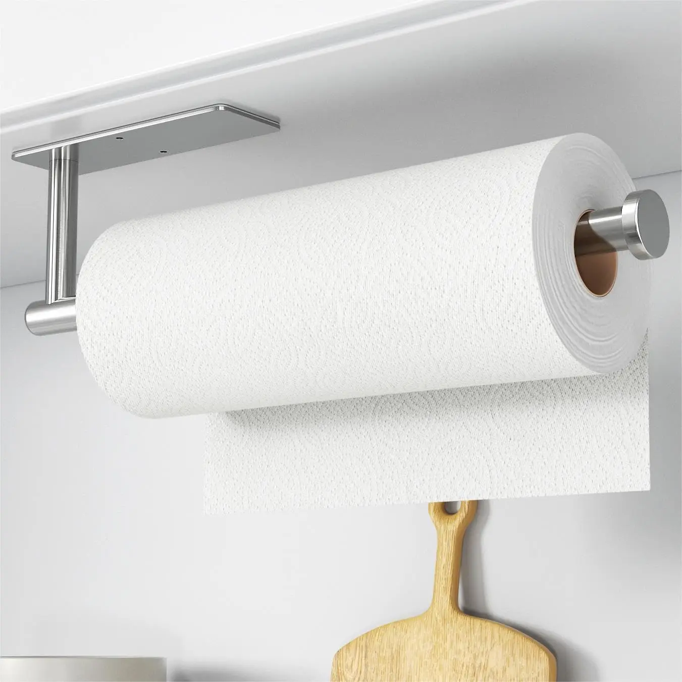 Paper Towel Holder - Self-Adhesive or Drilling, Brushed Nickel, Wall Mounted, SUS304 Stainless Steel Kitchen Roll Dispenser Unde