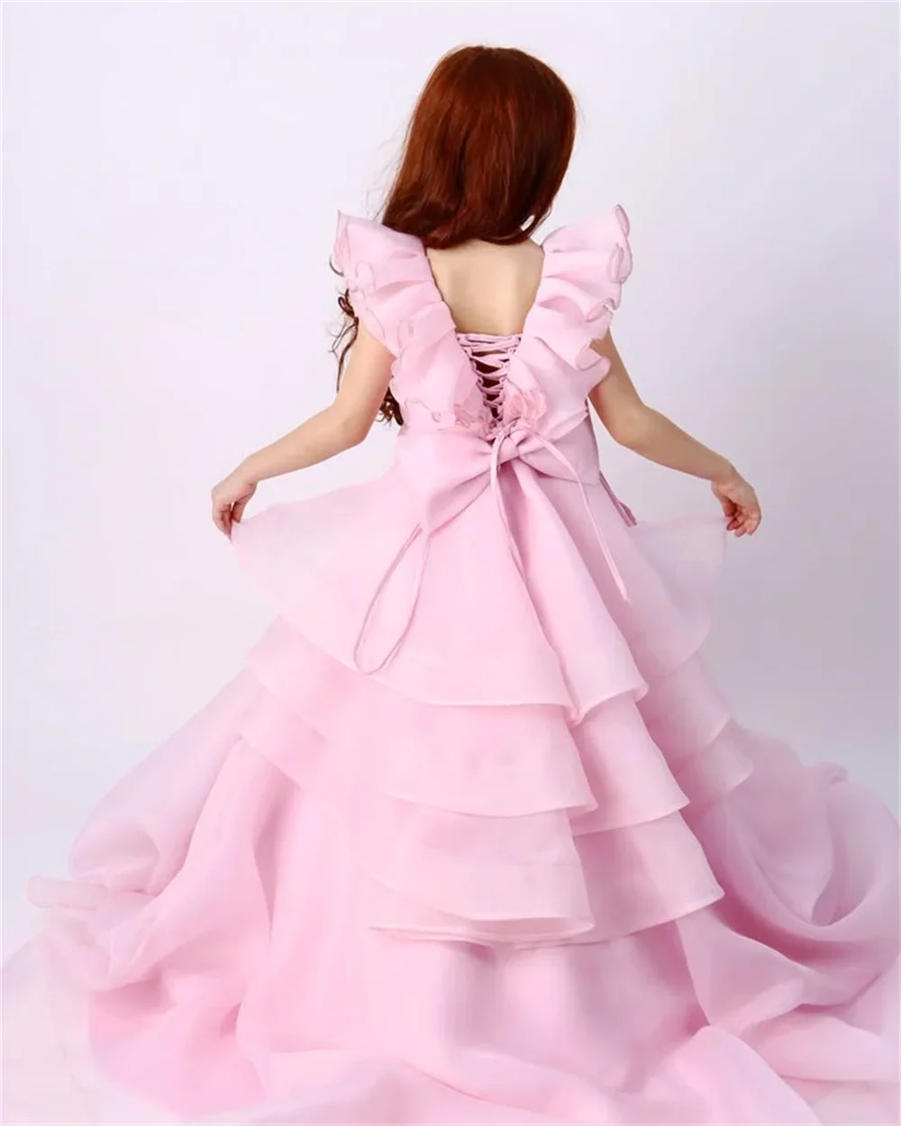 

Elegant Pink Classic Pleat Formal Flower Girl Dress Sleeveless A Line Floor Length Sweep Train First Communion Dress Customized