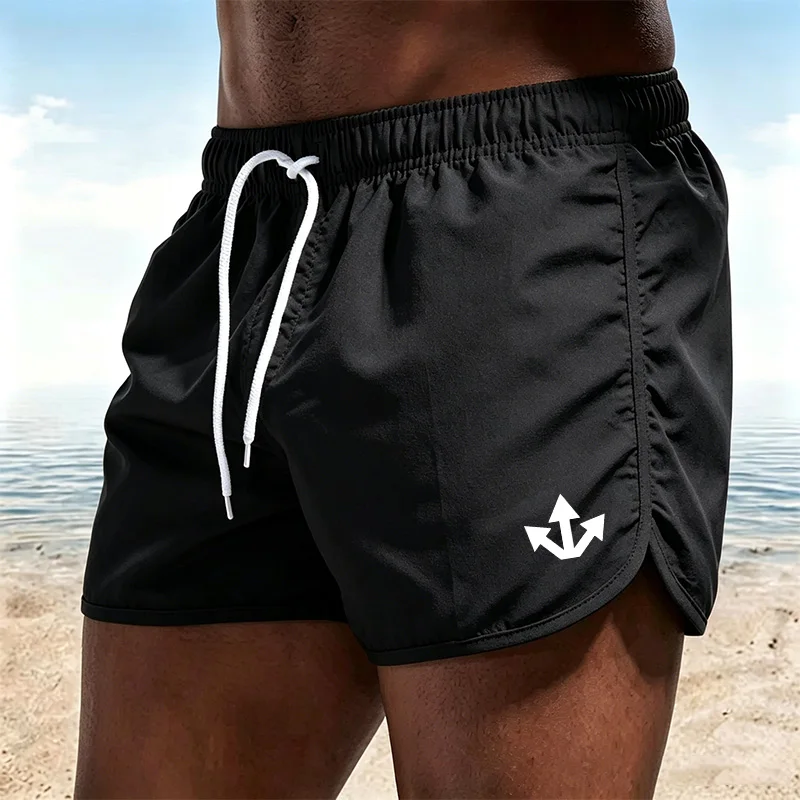 

Men's beach pants, casual quick-drying shorts Elastic Drawstring Waist Swim Trunks Lightweight Gym Running Sports-J6