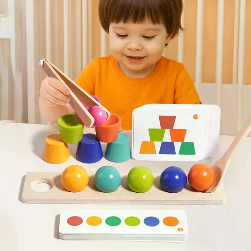 Giocattoli educativi Montessori in legno per bambini Palla abbinata ai colori Tazze impilabili Gioco Cognizione Sussidi didattici per l'apprendimento prescolare