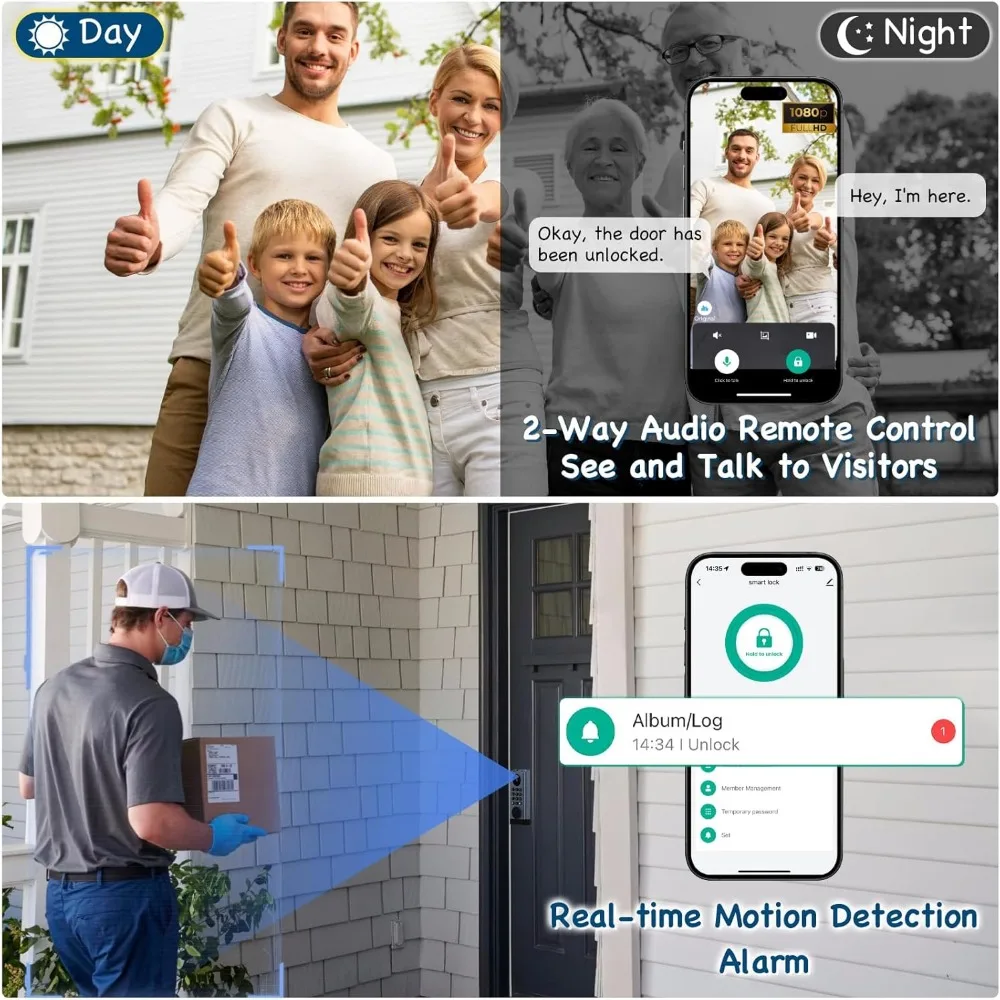 Smart Lock with Camera, Keyless Entry Door Lock Deadbolt with WiFi Video Doorbell, Fingerprint Electronic Keypad Code Door Lock