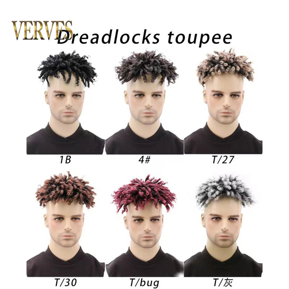 Short Dreadlocks Toupee Synthetic Top Replacement Block Black Ombre Burgundy Grey Brown Ombre Dreadlocks Hair For Men