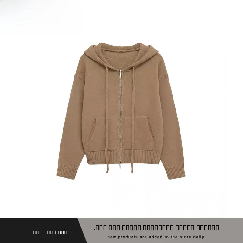 

Faionable Knitted Hoodie Women's Casual Loose Fit Polyester Fiber Warm Long Sve Zipper Closure Autumn Winter All-Match S...