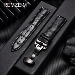 Bamboo Grain Leather Watchbands with Butterfly Clasp Strap 18/ 20/22/24mm Universal Bracelet Men's and Women's Watch Band