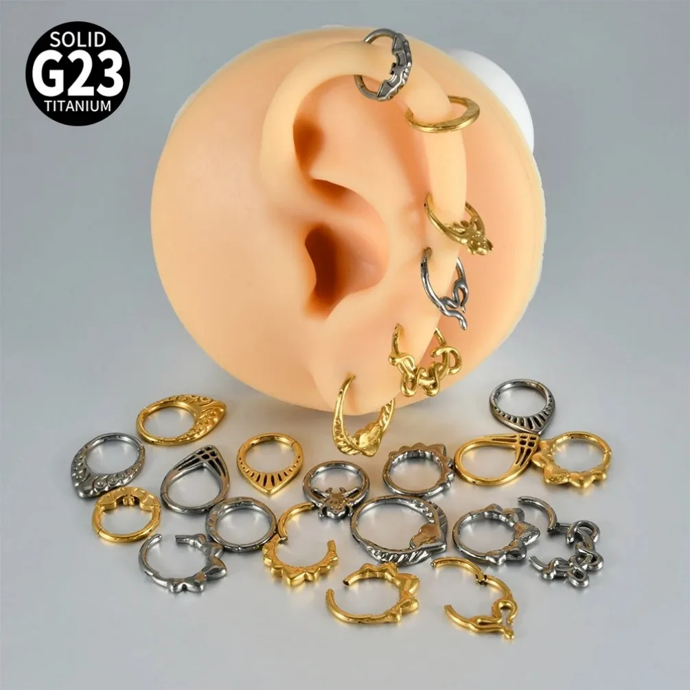 1PC G23 Titanium Septum Nose Rings Snake&Spide Segment Rings Tragus Daith Helix Earrings for Men Women Nose Ear Piercing Jewelry