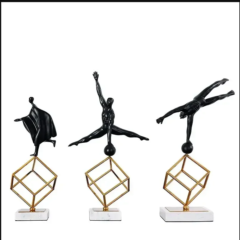 Creative Home Fengshui Metal Ornament Crafts Desk Dining Room Resin Sportsman Character Statue Decoration Office Table Figurines