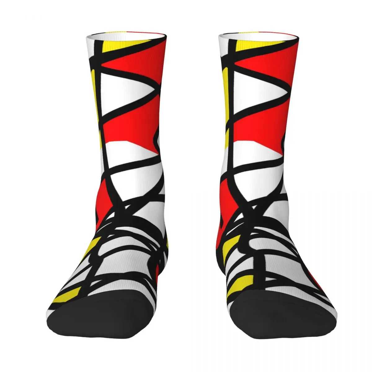 Red Yellow Black White Vintage Geometric Stockings Men Abstract Art Socks Leisure Socks Winter Skateboard Anti Skid Design Socks