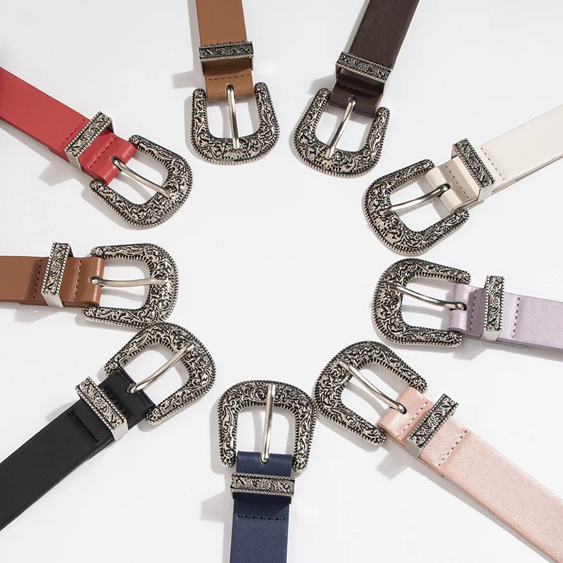 1pc New Women's Western Handsome Fashion Carving Retro PU Belt Neutral Personality Trendy Women's Belt