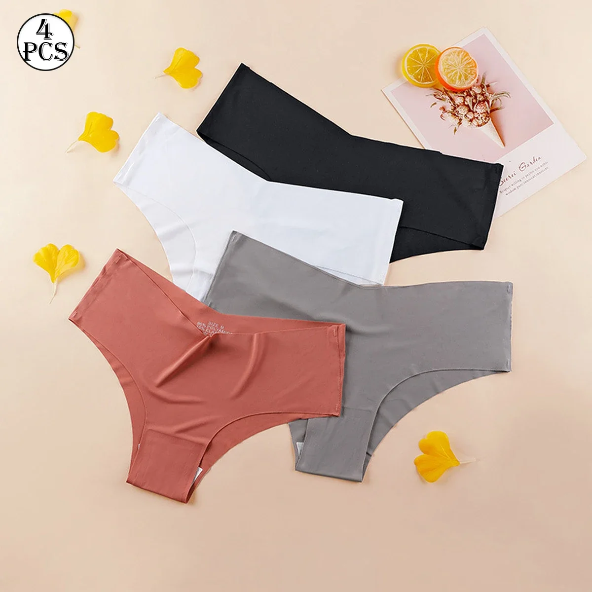 4pcs/Pack Women's Antibacterial Ice Silk Seamless Triangle Underwear With Low Waist And European-American Style