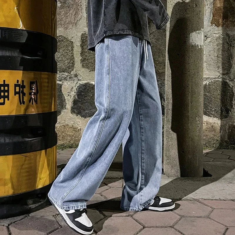 

Мужская мода, студенческие повседневные свободные прямые джинсы, мужские уличные брюки, молодежные винтажные широкие брюки