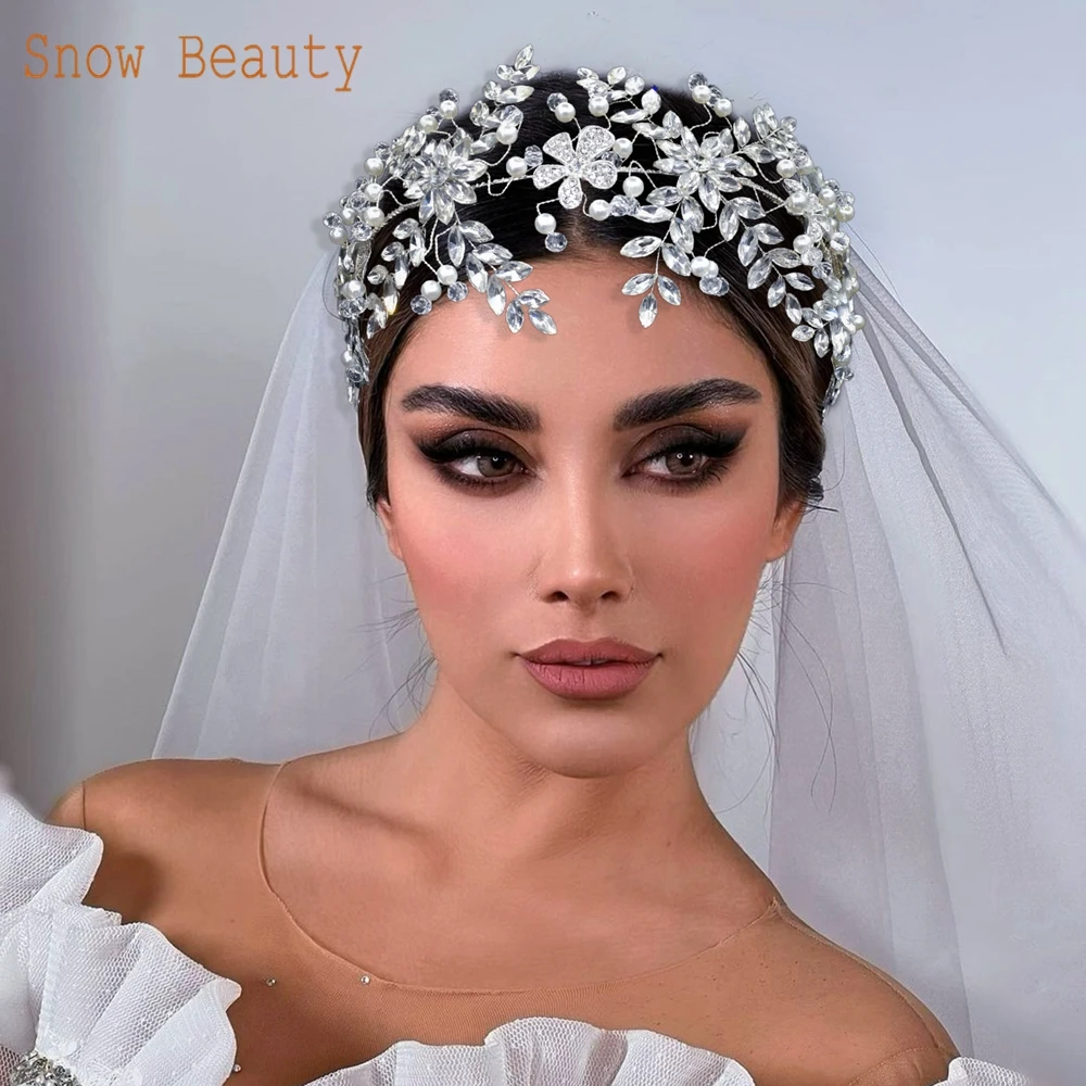 

DZ003 Luxury Crystal Brides Headpiece Silver Rhinestone Bridal Crown Women Headbands Handmade Wedding Hair Accessories Tiaras