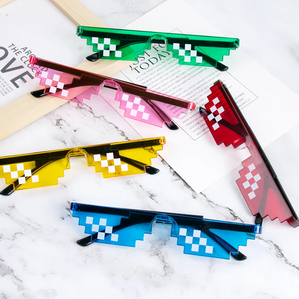 8/4pcs Funny Black Mosaic Sunglasses Trick Toy Retro Gamer Robot glasses Birthday Party Photo Props Decorations Cosplay Favors