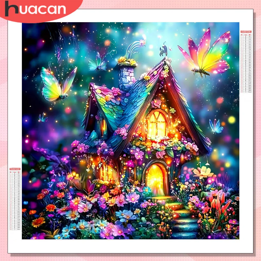 HUACAN Diamond Painting Neu eingetroffen: Hauslandschaft, Kunsthandwerk, Diamantmosaik, Schmetterling im Keller, vollständiger Drill-Bereich
