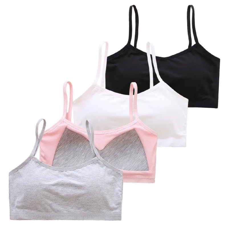 

1/4 Pcs Adolescent Girls Brasserie Fixed Pad Children Breast Care Teen Girls Bras Cotton Chest Support Bra Comfortable Crop Tops