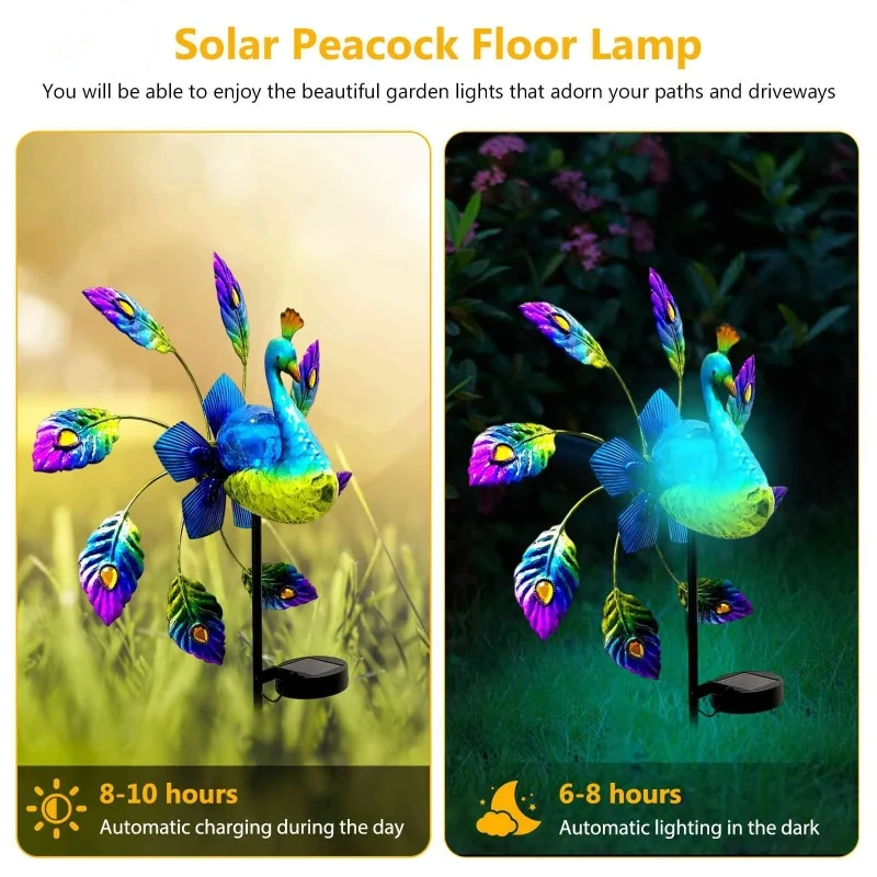 Iron Solar Peacock Windmill Garden Light 3D Hummingbird Pinwheel Landscape Lamp Lighting Ornaments Home Decor for Holiday Party