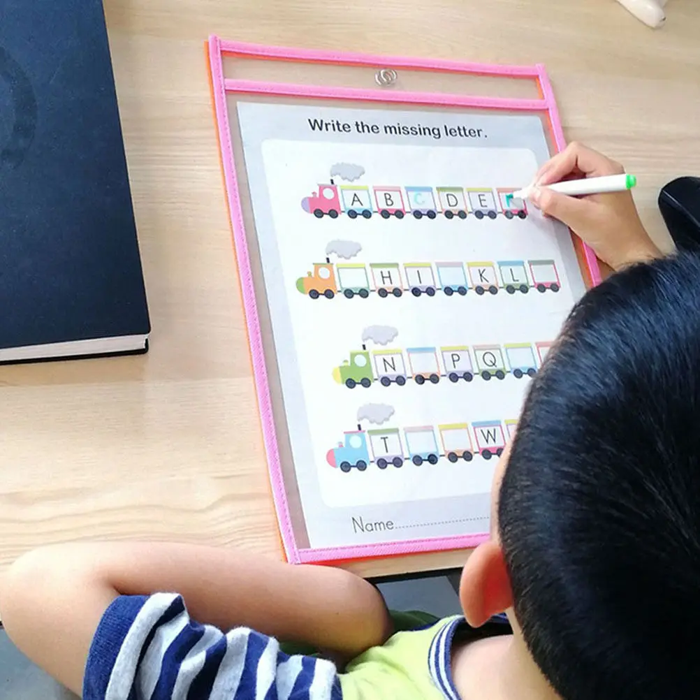 

8Pcs Clear Dry Erase Sleeves Reusable PVC File Pockets for Homework Waterproof Dirt Proof Easy Wipe Clean Office Stationery