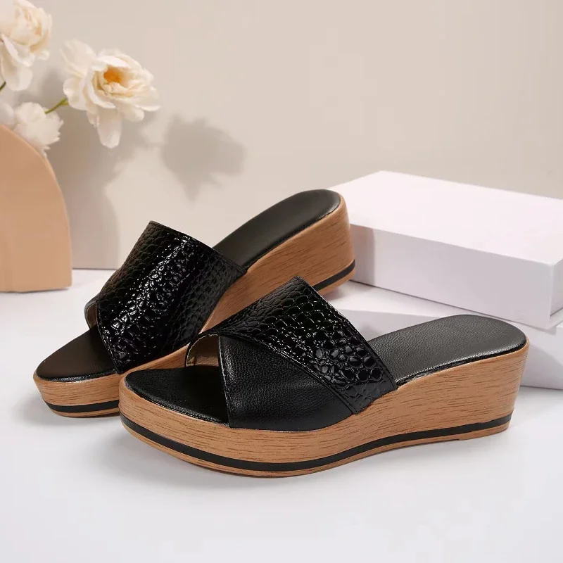 Female Sandals Hemp Wedge Mujer Platform Sandals Summer New Women Wedges Leather Pu Casual Sandale Woman Footwear Slippers