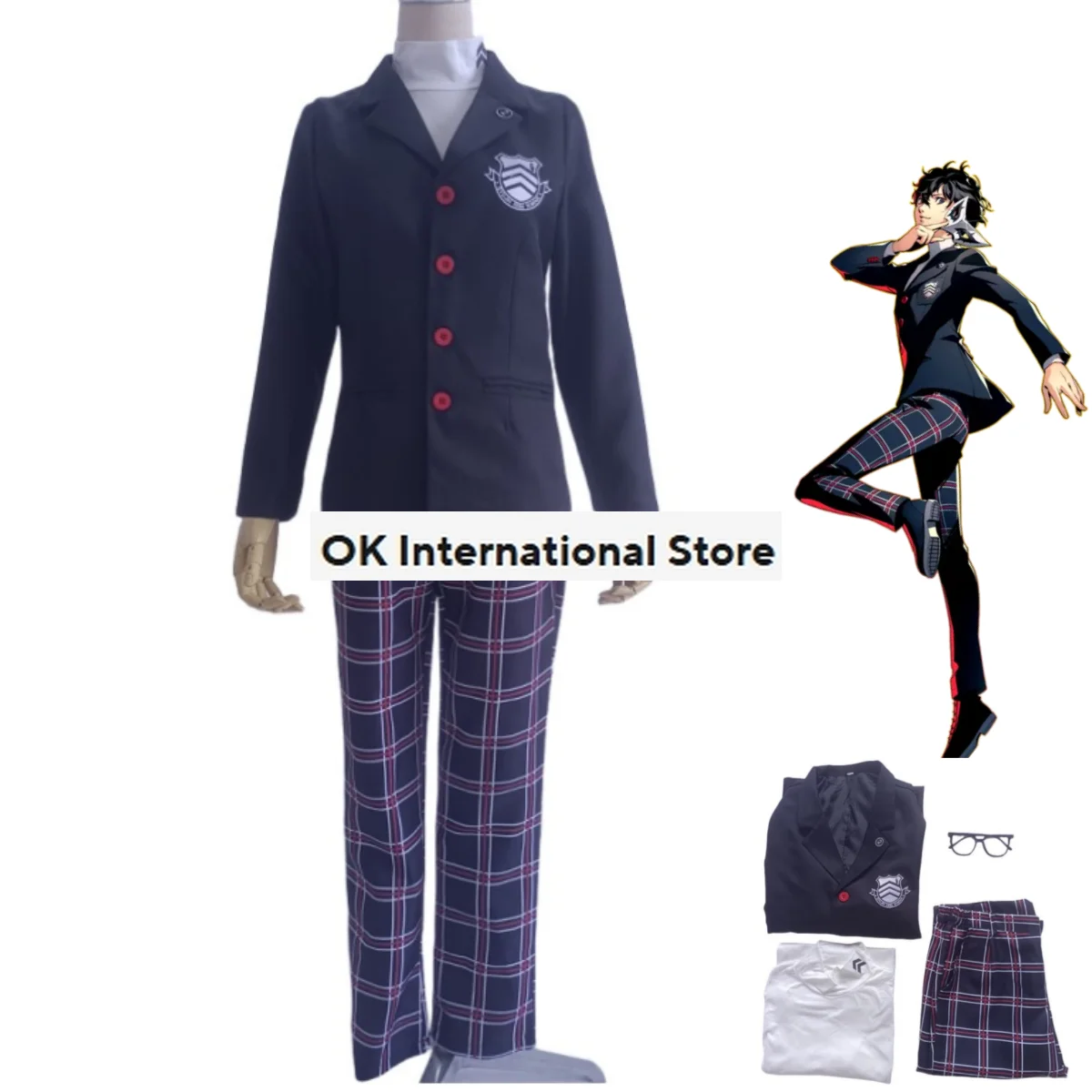 Anime Game Persona 5 Amamiya Ren Cosplay Costume P5 JOKER School Uniform Coat Shirt Wig Adult Man Halloween Campus Suit