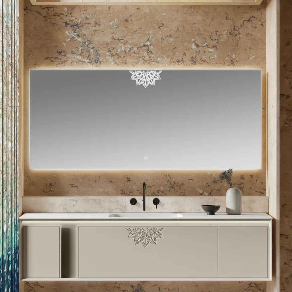 Smart Mirror CabinetModern Style Smart Bath Mirror Wall-Mounted Ceramic Basin With Sensor Light Lacquered Carcase For Home Or Ho