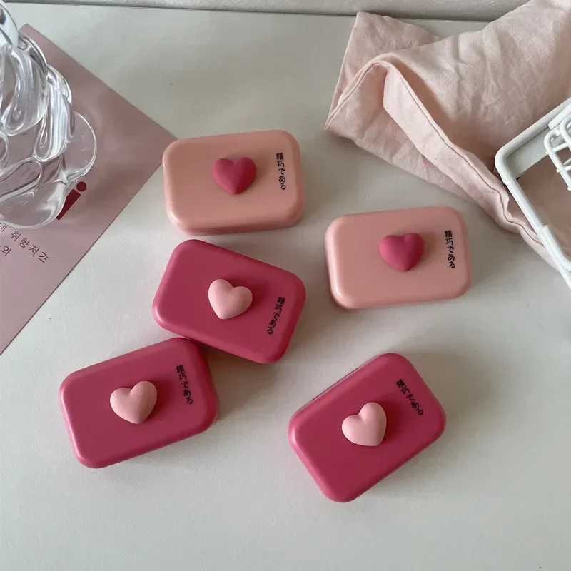 Pink Rose Heart Contact Lens Case Girls Container Travel Contact Lenses Box Kit with Built-in Mirror Tweezer Contact Applicator