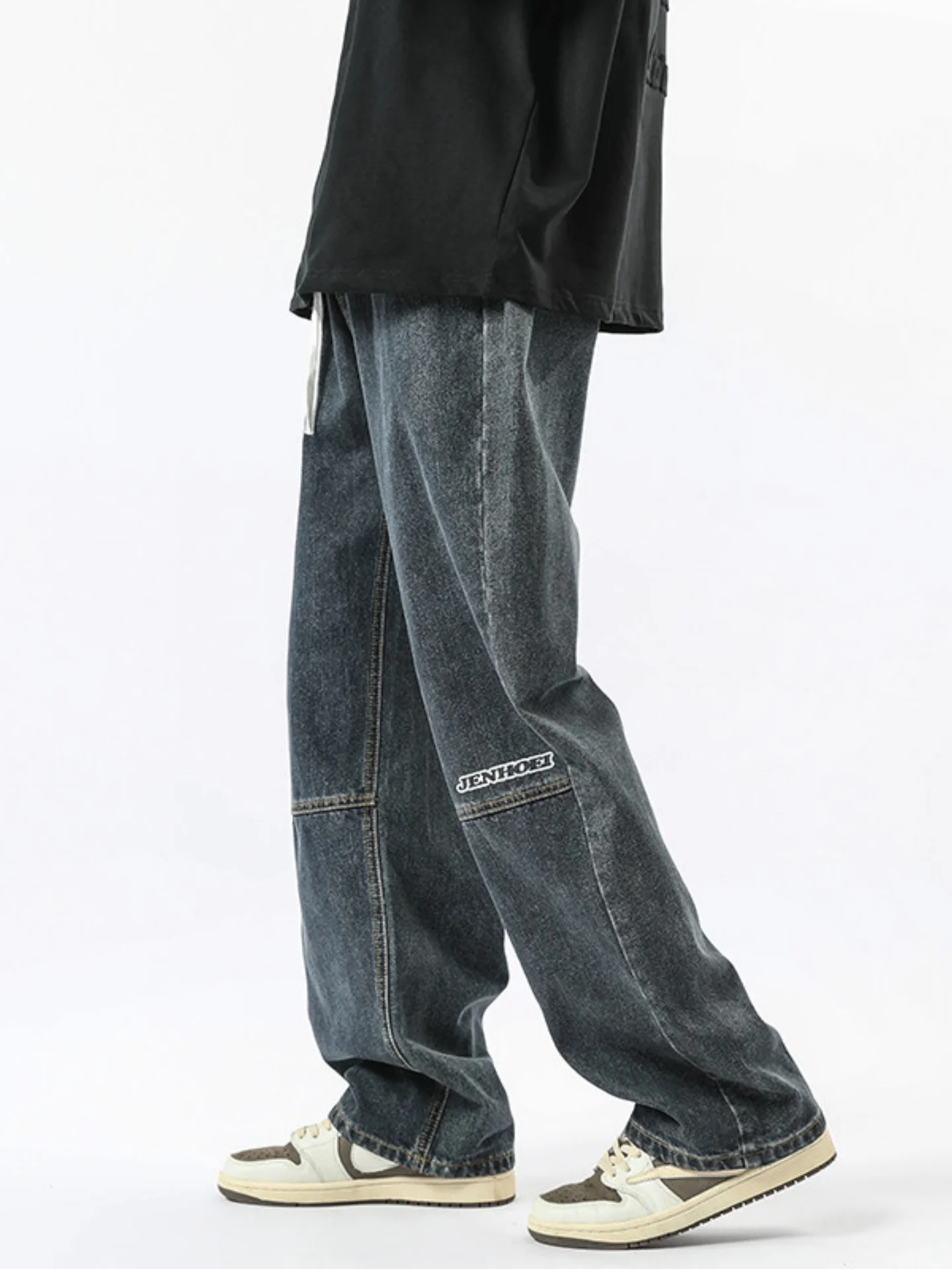 

Retro Fleece Lined Straight Leg Men's Jeans Loose Fit Casual Workwear Pants Trendy Autumn Winter American High Street Style