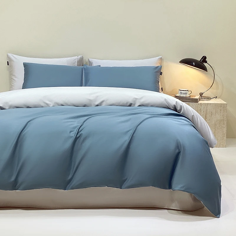

100% Long Staple Cotton 4 Pcs Bedding Set Simple Solid Color Duvet Cover Set Bed Sheet and 2pcs Pillowcase High Quality Bedding