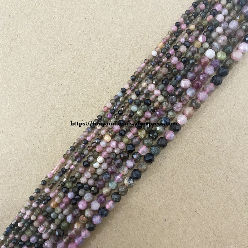 Semi-precious Stone 2 3 4MM Small Diamond Cuts Faceted Mixed Tourmaline Round Loose Beads 15