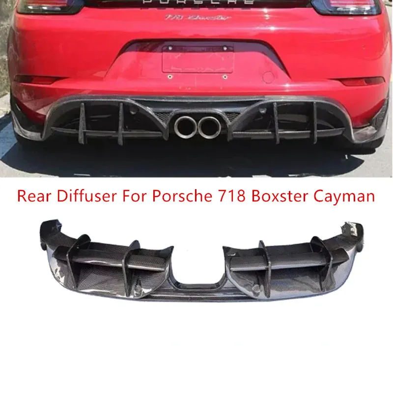 

For Porsche 718 Cayman Boxster 2016-2022 Real Carbon Fiber Rear Bumper Lip Diffuser Side Spoilers Trunk Cover Body Kit