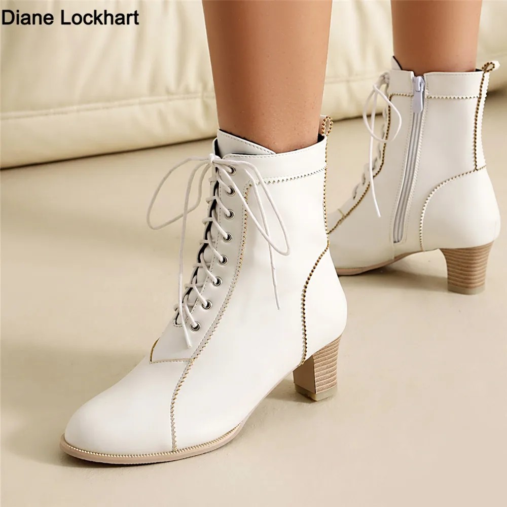 Victorian Boots Women Fashion Pointed Toe Thick Soled Short Boots 2025 New Winter Lace Up Ladies High Heel Shoes British style