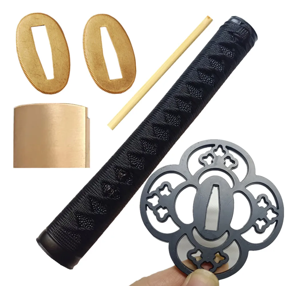 26cm Black Tsuka Handle+Tsuba Seppa Habaki Fittings For Japanese Samurai Sword Katana/Wakizashi Accessories