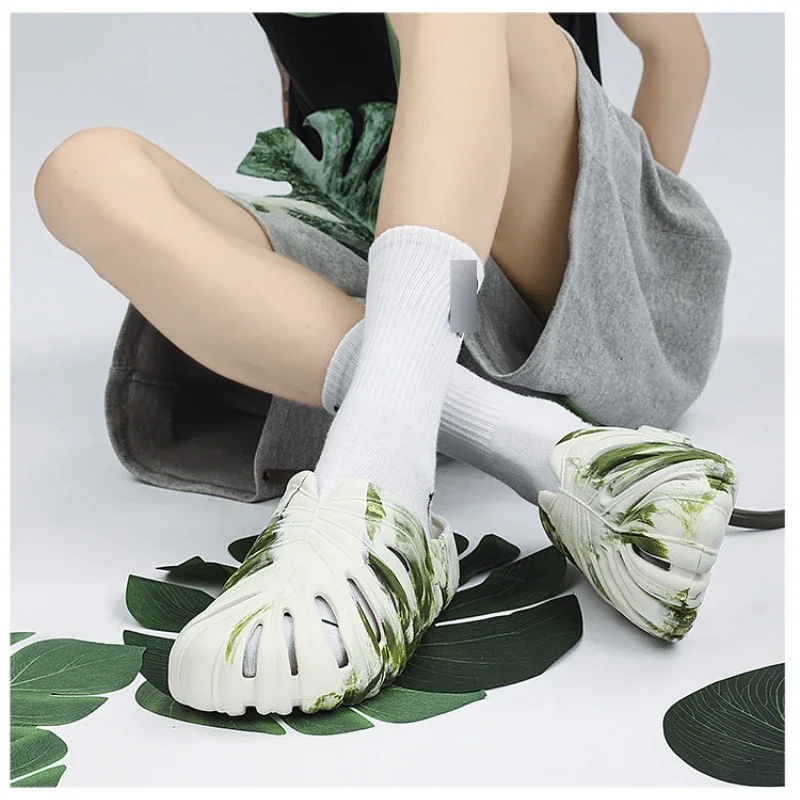 Zapatillas de plataforma para mujer, chanclas divertidas para el hogar, sandalias de nube Monstera, zapatos de playa para verano