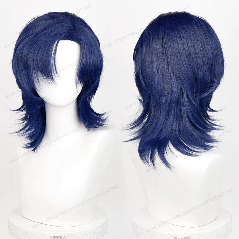Peluca de pelo sintético de base media de 44cm para Cosplay, pelo negro, blanco, rojo, plateado, rosa, azul, pelos resis