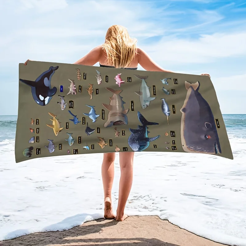 

1pc Shark Pattern Beach Towel, Suitable for Beach, Swimming Pool, Bathroom, Camping Travel, Yoga Fitness Multi-Purpose