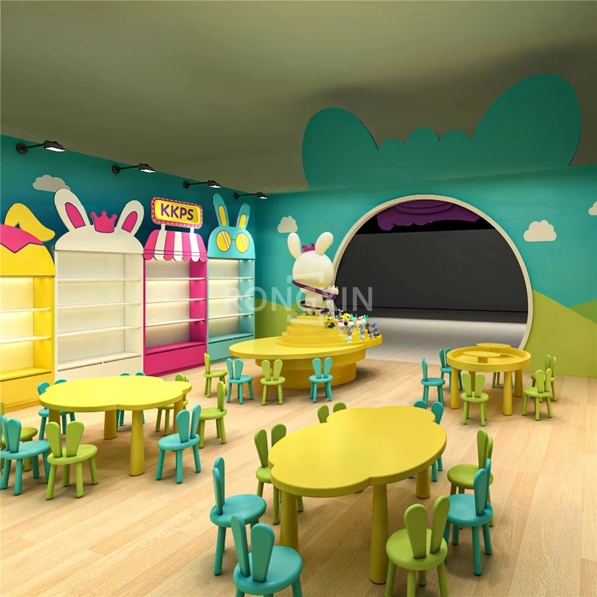 

Customized Design Children Nursery Furniture Set for Kids Baby Table Chairs with Floating Shelves Furniture for Nursery Decor