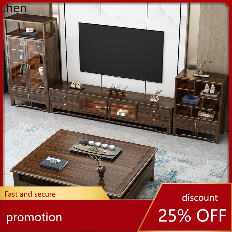 

ZML Solid Wood Combination Wall Cabinet New Style Rock Cabinet Tea Table Combination Large and Small Apartment Living Room