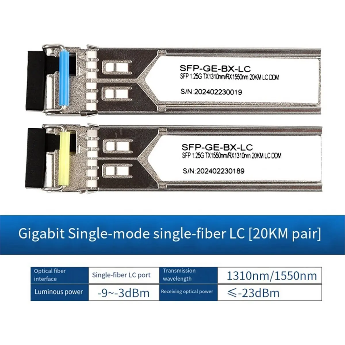 1Pair 20KM Gigabit Fiber Module 1000M LC 1.25G Single Mode A+B Fiber Module for Ethernet Switch
