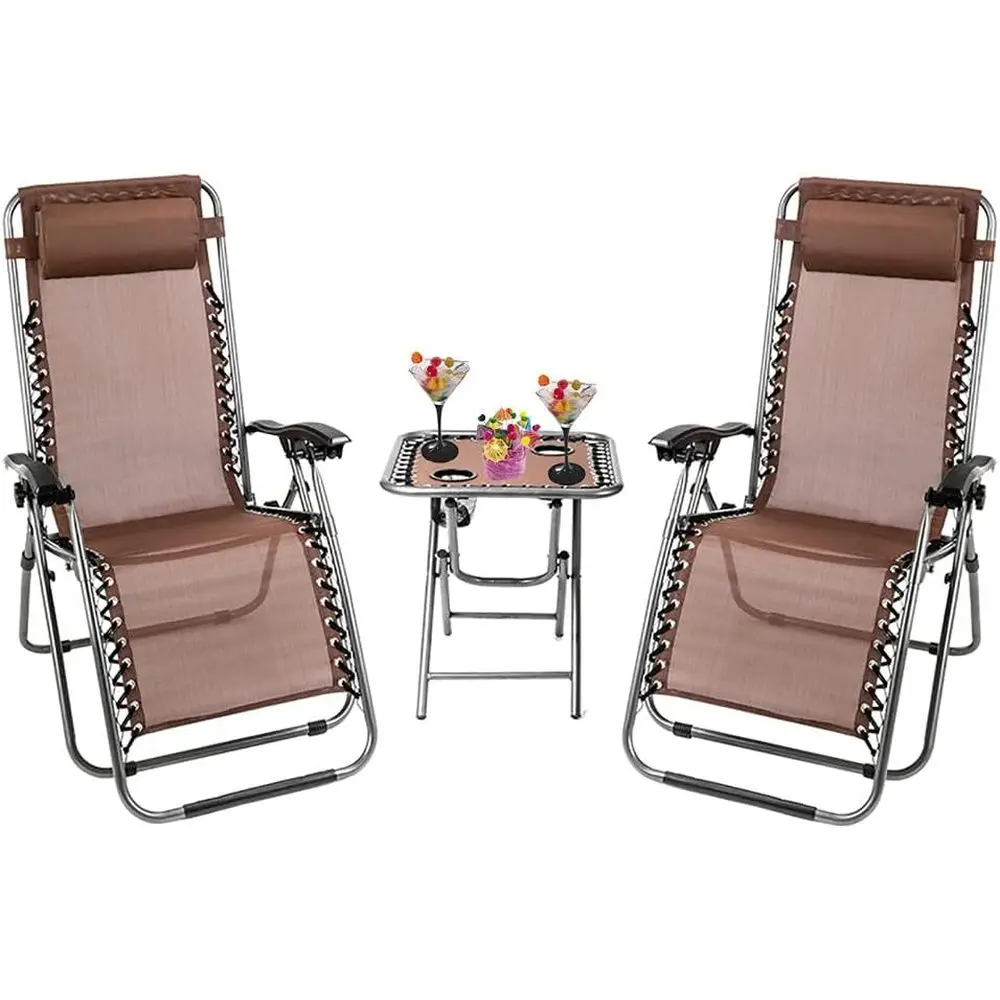 

Set of 3 Zero Gravity Outdoor Lounge Chairs - Heavy Duty, Oversized for Adults, Suitable for Lawn, Pool, or Camping - Brown Pati