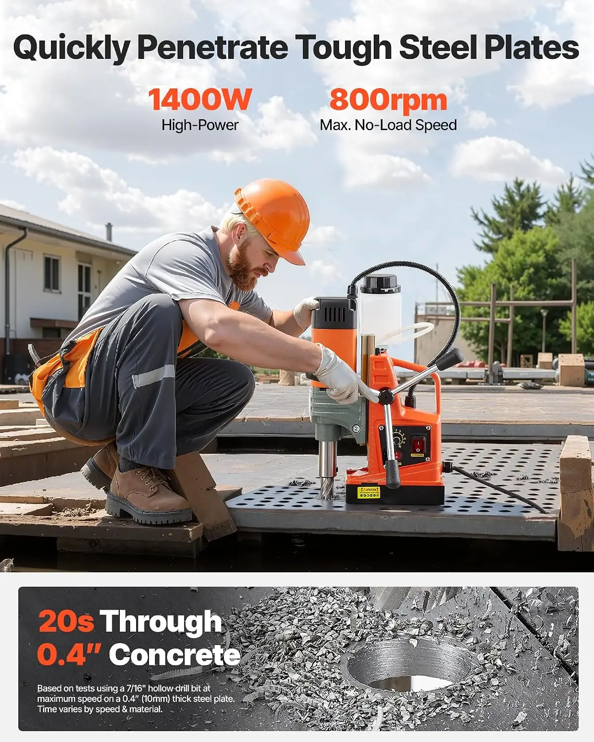 Magnetic Drill Press, 1400 W, 2 in Boring Diameter, 2810 lbf Power Portable Mag Drill Press, 0–800 RPM Adjustable Speed, with We
