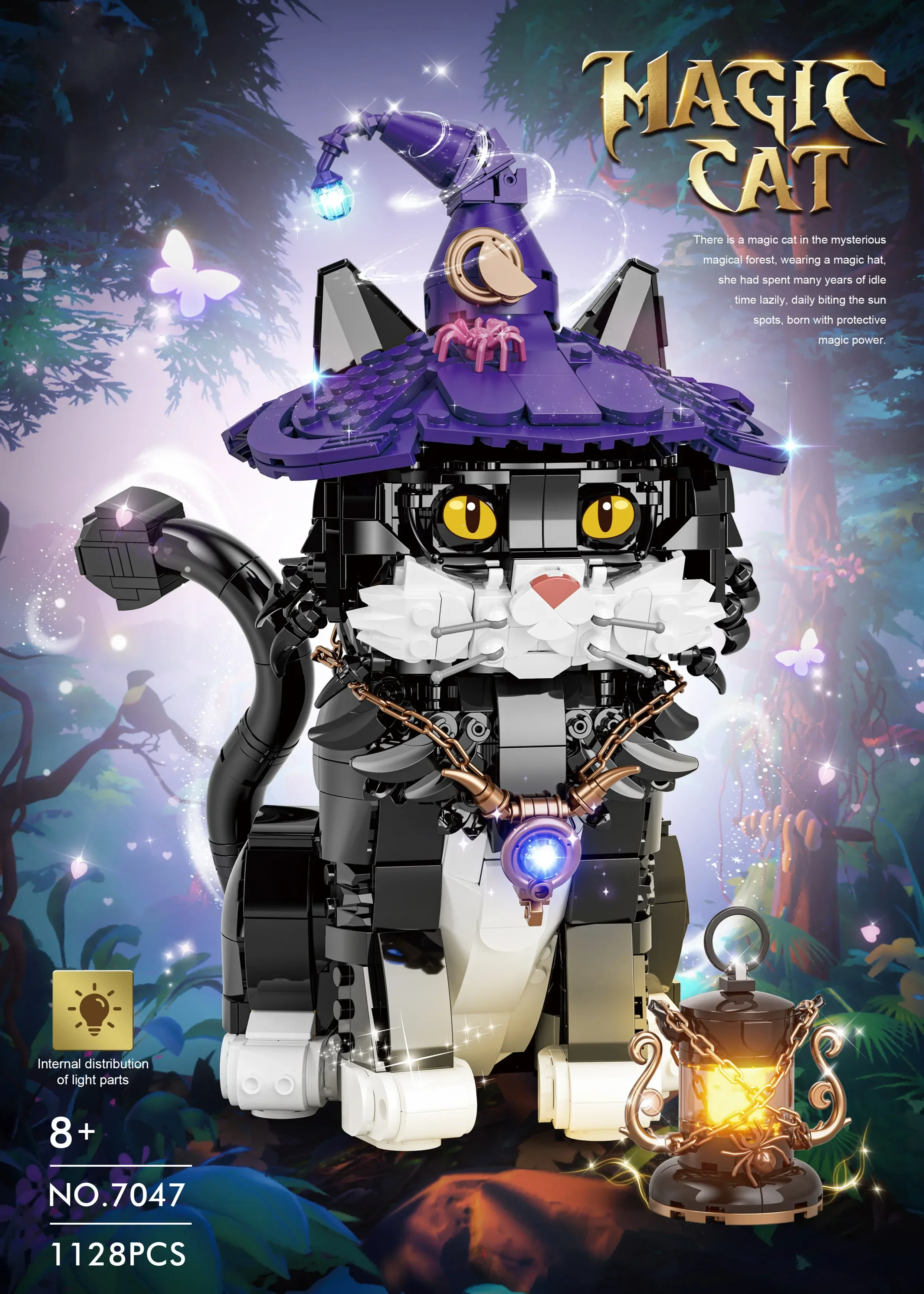 MOC Magic Cat Building Blocks With Magic Lights And Hats Eyes Can Change Color Assembe Model Collector Set For Christmas Gift