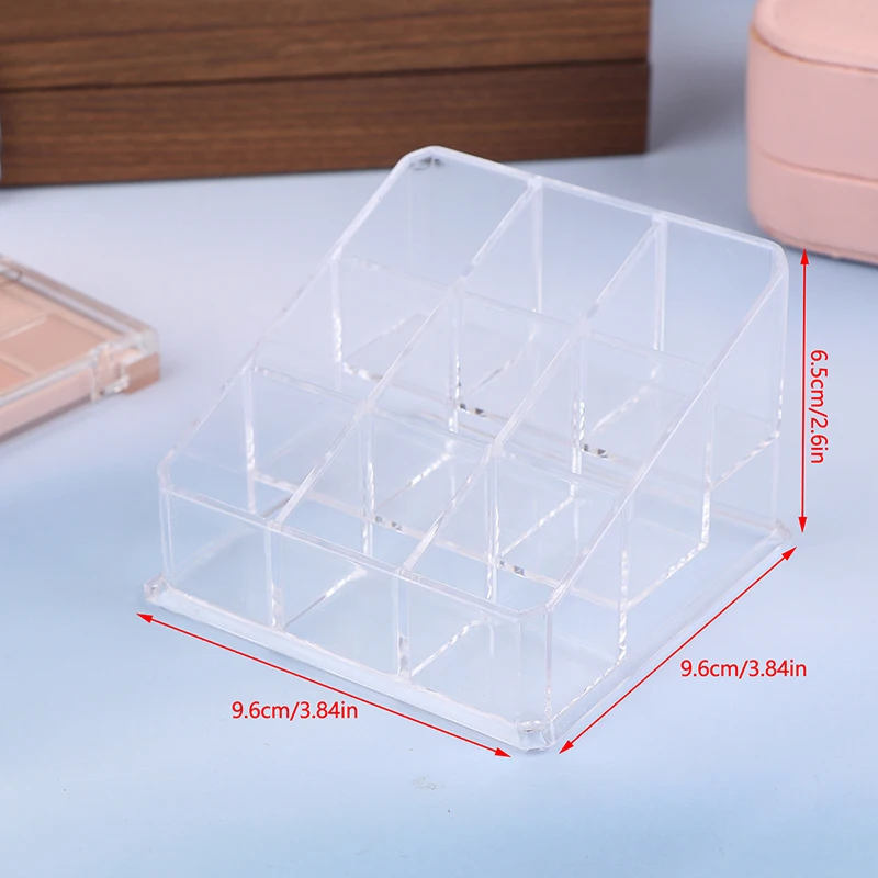 9 Slots Clear Acrylic Lipstick Storage Box Trapezoid Cosmetic Display Case Store Desk Lipstick Cosmetic Organizer Holder Stand