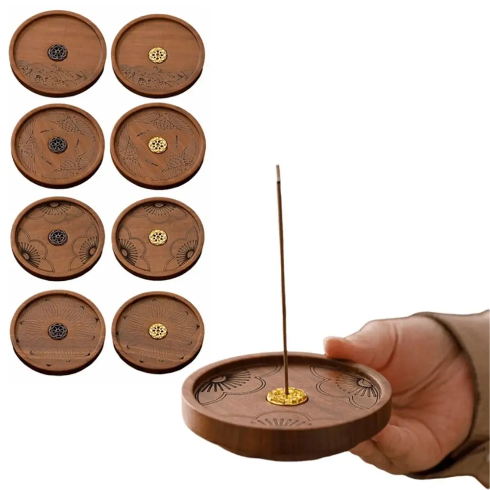 Vintage Incense Stick Holder Solid Wood Round Design Incense Stove Eco-Friendly Handmade Thread Incense Insert Base
