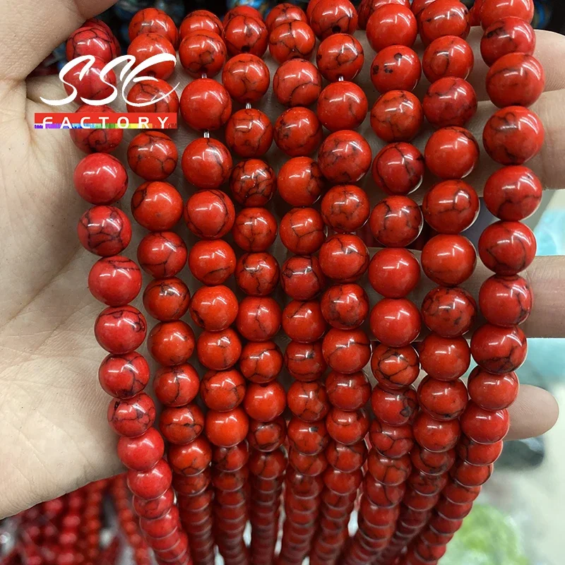 Natural Stone Red Howlite Turquoises Round Loose Beads 15\