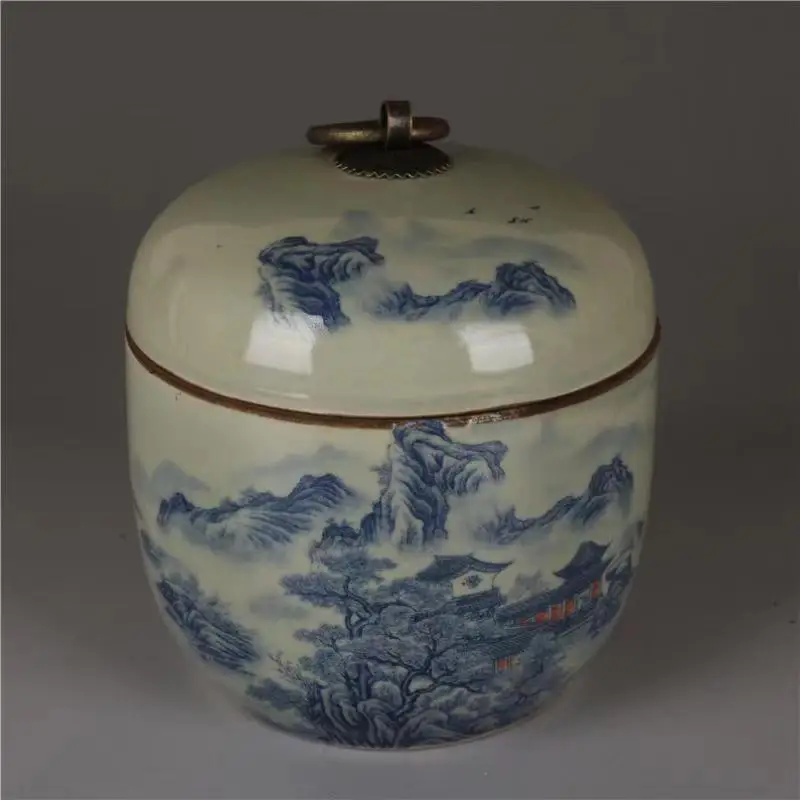 Qing Dynasty Qianlong blue and white porcelain landscape pattern tea pot 12cm