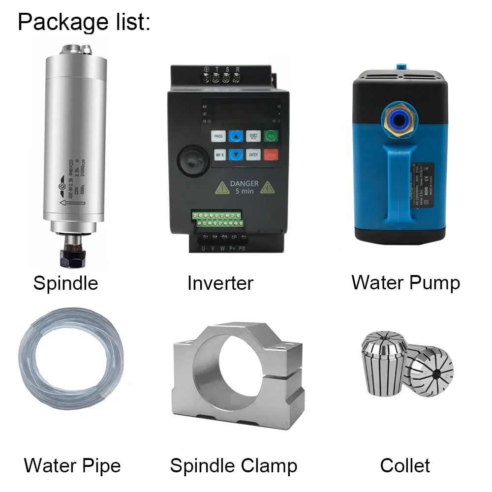 300W Water Cooled Spindle Motor Kit 72V 48mm Diameter 60000rpm High Precision 4 Bearings Spindle ER8 Collet for PCB PVC Drilling