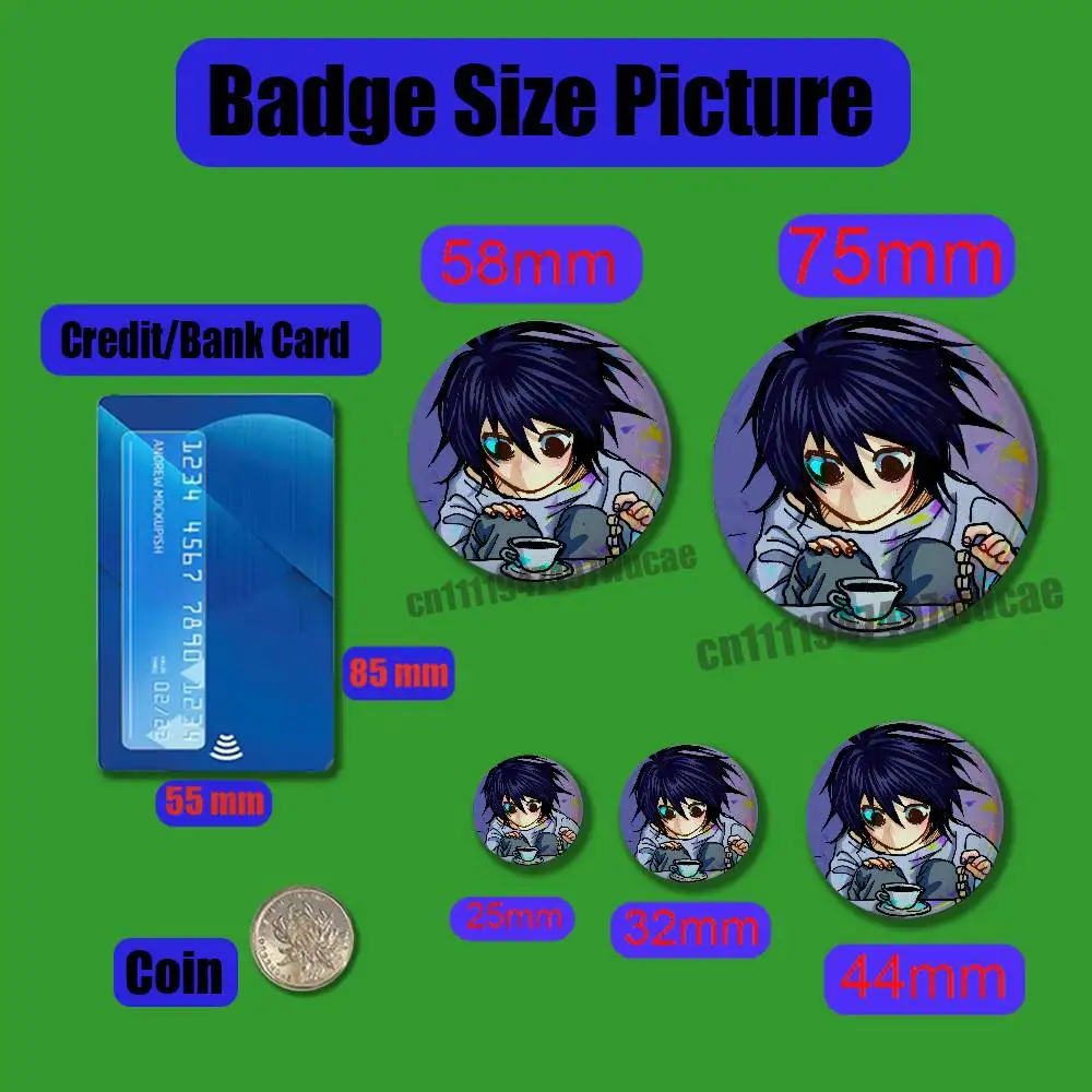 For L-Lawliet D-Death Note L Badge Case Custom Pin Insignia Emblem Round Clothes Brooch Button Laser Cover