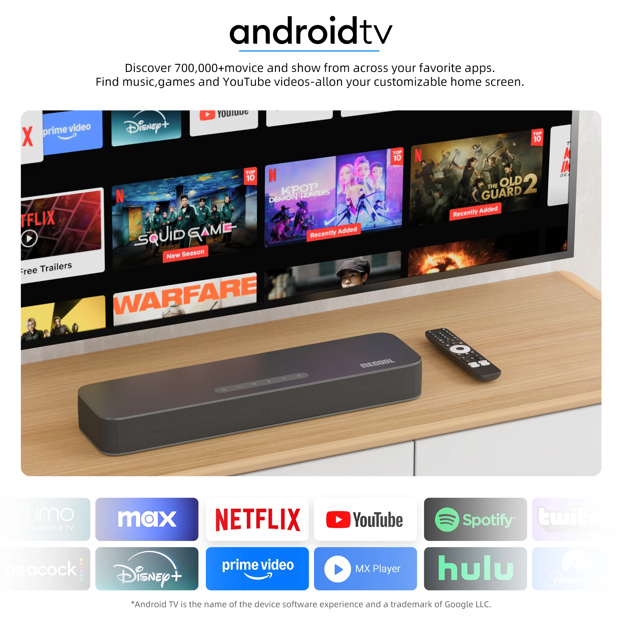 MECOOL サウンドバー Android 12 Google Netflix 認定 Dolby Atmos Dolby Vision 4+32G サラウンド サウンド ホーム メディア シアター